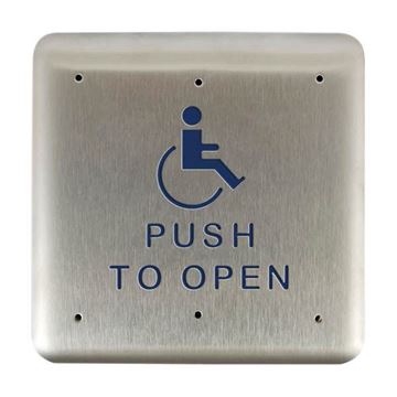Picture of 4.75” Square Push Plate, Stainless Steel Actuator with Push to Open Text & Handicap Logo - 10PBS1